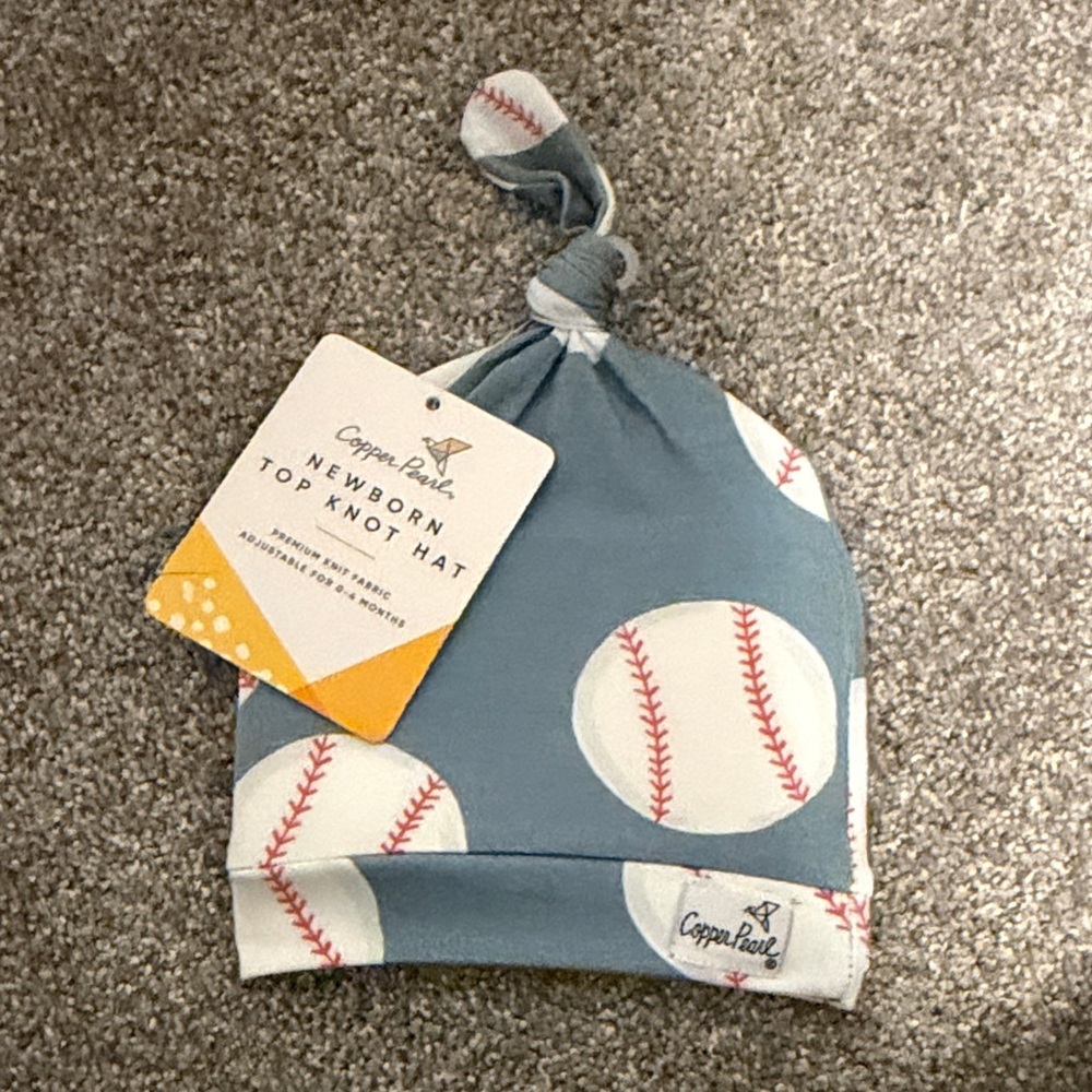 Blue Baseball Newborn Top Knot Hat